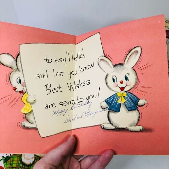 vintage 60s greeting cards lot of 4 duck bunny dog feathers and glitter crafts - Picture 6 of 9